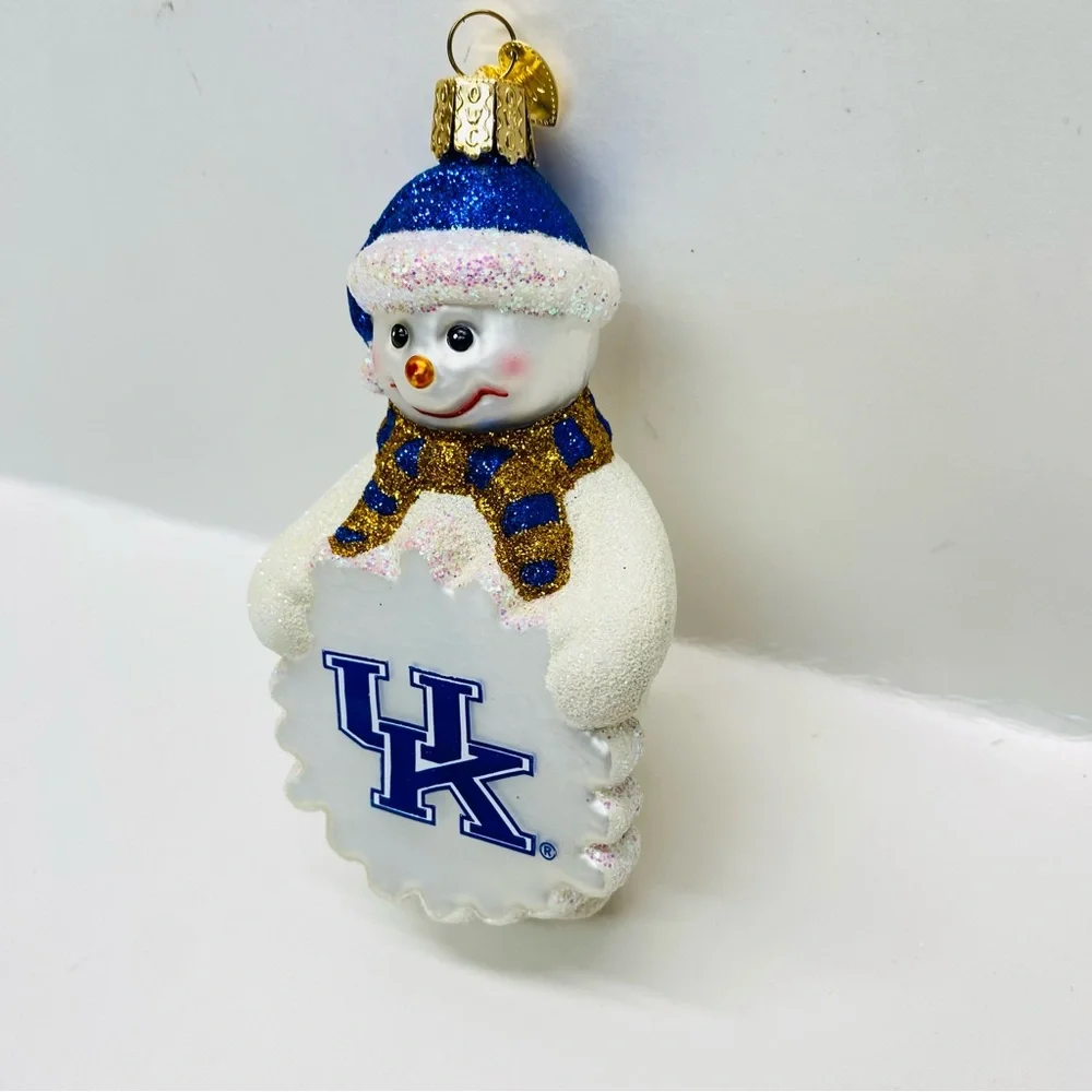 UK University of Kentucky Snowman Glass Christmas Tree Ornament Wildcats READ